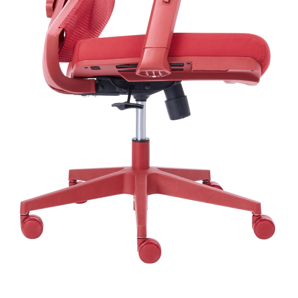 Sedia da ufficio in tessuto e rete rosso, schienale e braccioli regolabili, design moderno, per l'ufficio domestico