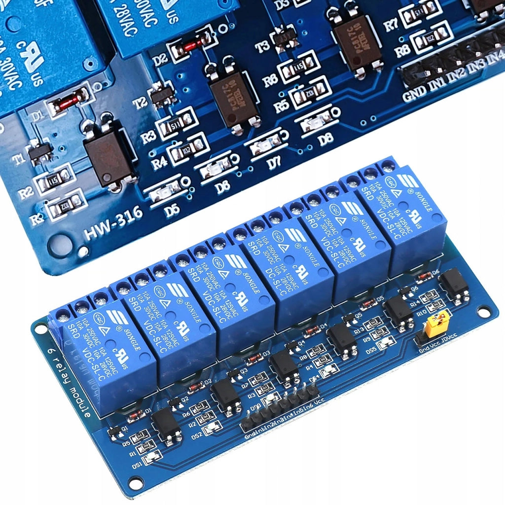 Modulo Relè 6 Canali 12V – Compatibile con Arduino | Isolamento Ottico, SPDT, 10A | Automazione e Robotica