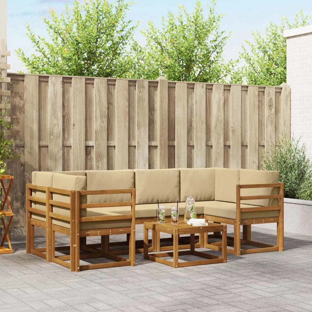 Set di divani da esterno con cuscino 7 pcs Naturale e Beige 3366066