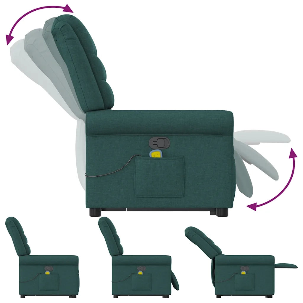 Poltrona Alzapersona Massaggiante Verde Scuro in Tessuto 3303330