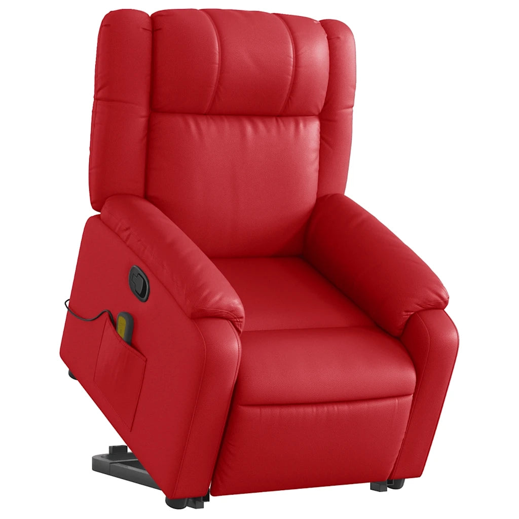 Poltrona Alzapersona Reclinabile Massaggio Rosso in Similpelle 3205162