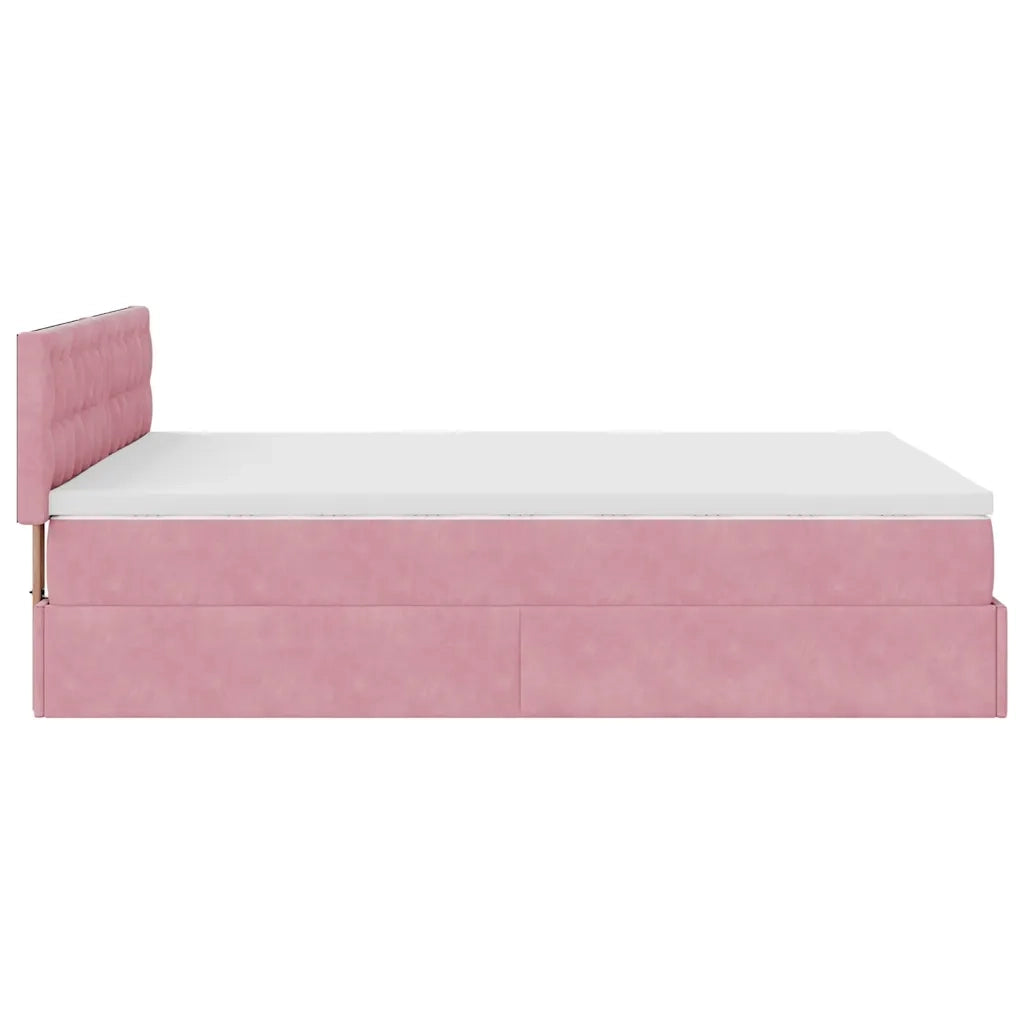 Struttura Letto Pouf con Materasso Rosa 140x200 cm in Velluto 3311926