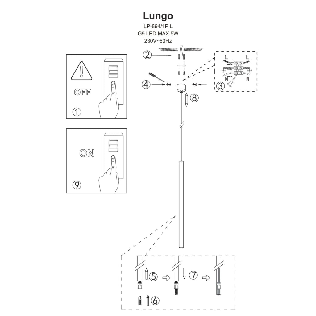 Lampada a sospensione Lungo G9 oro ottone Light Prestige