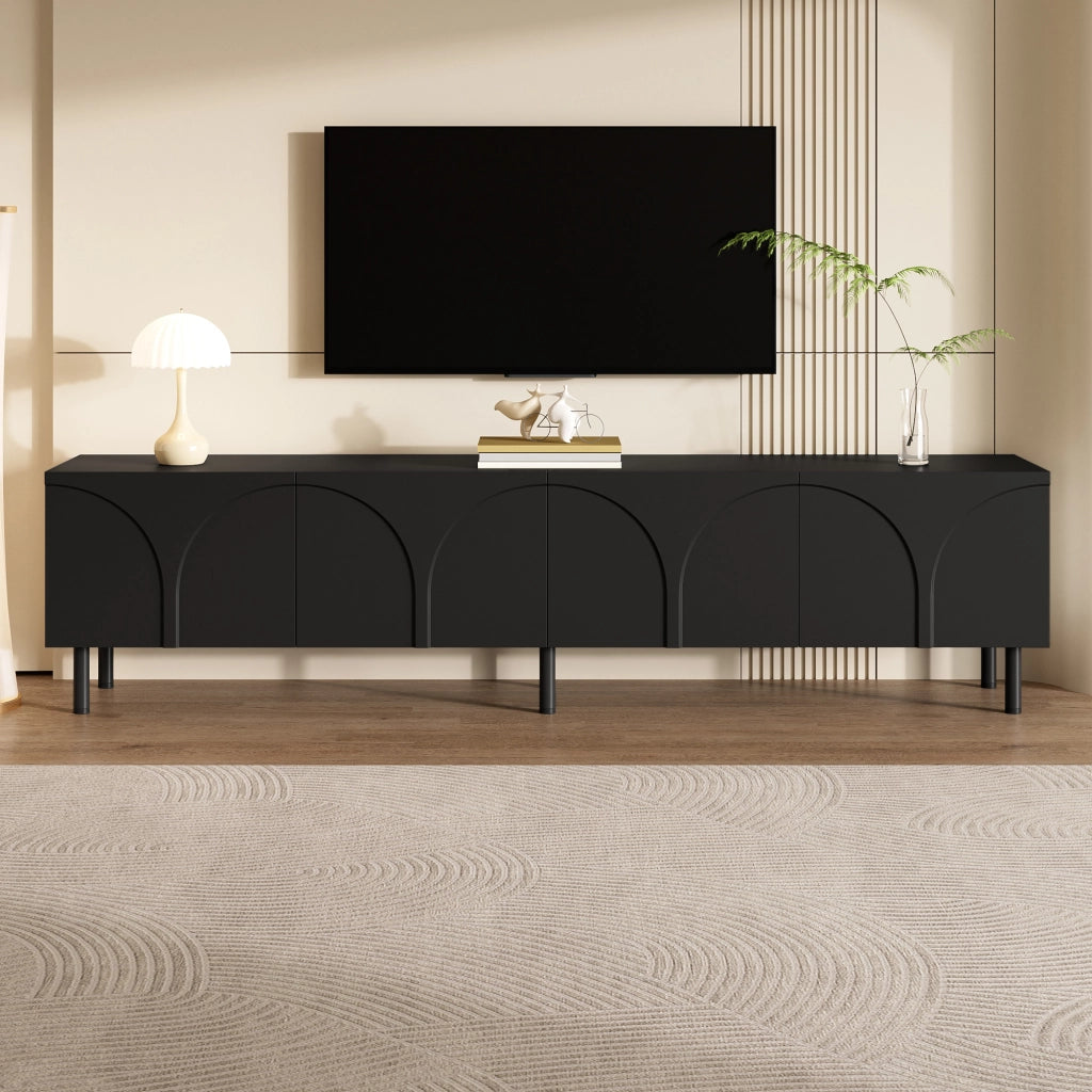 Cassettiera TV nera in MDF e truciolare lunghezza 180 cm