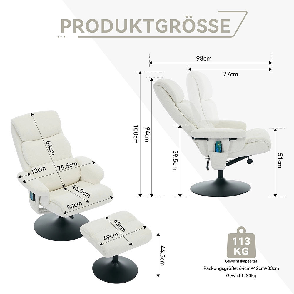 Poltrona massage - Xylo - 5 punti riscaldamento 360° chenille bianco