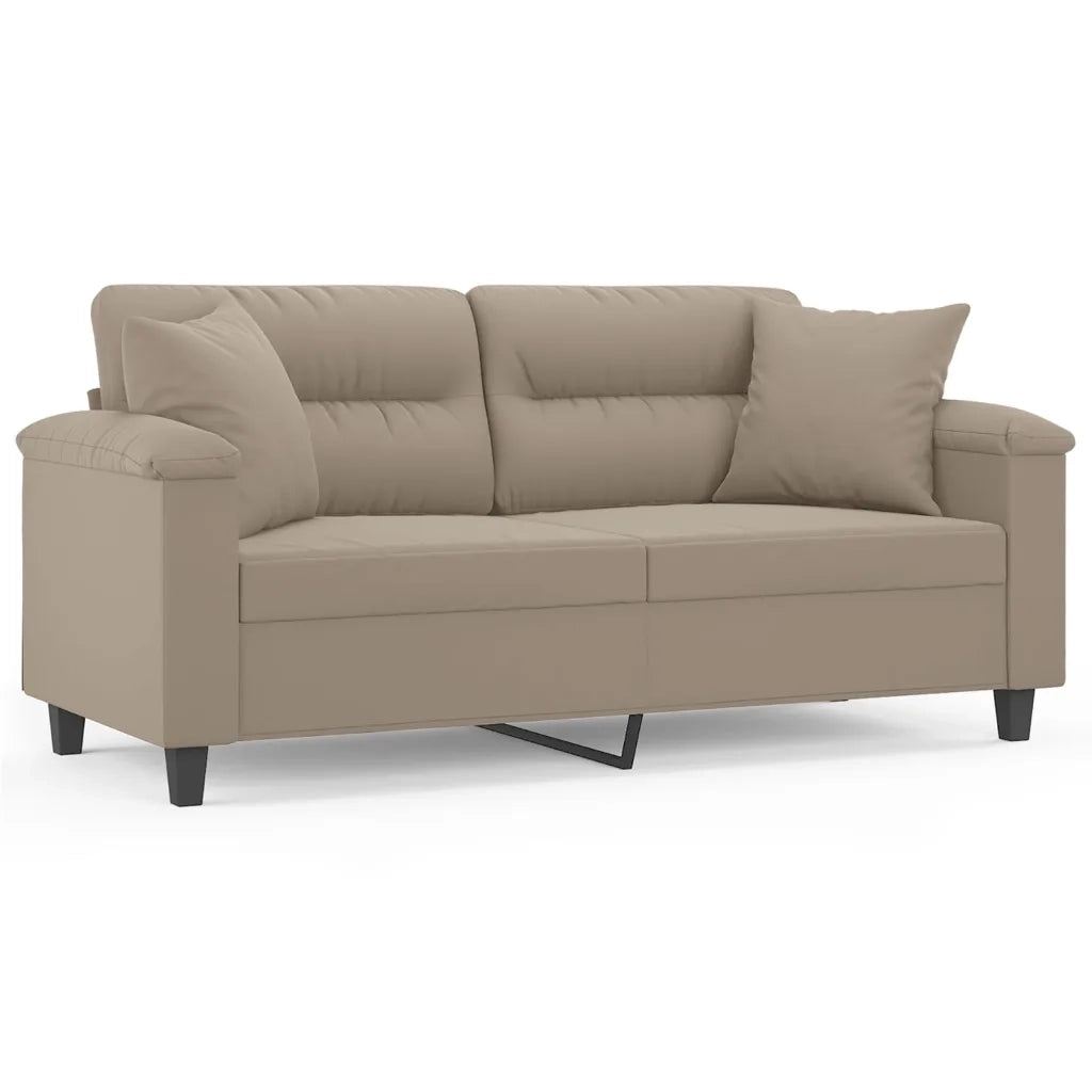 Divano a 2 Posti con Cuscini-Sofa 2 Posti con Cuscini Tortora 140 cm Tessuto Microfibra