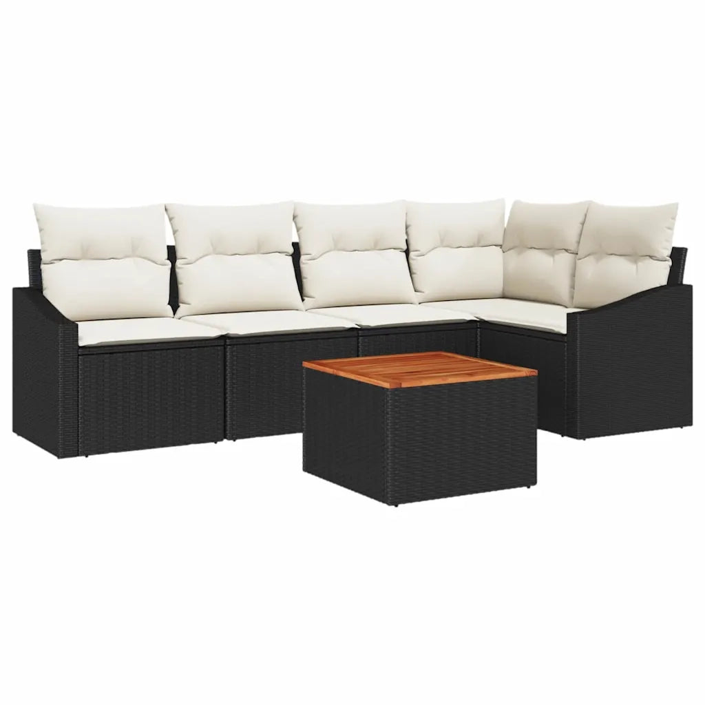 Set Divano da Giardino con cuscino 6 pcs Nero polyrattan