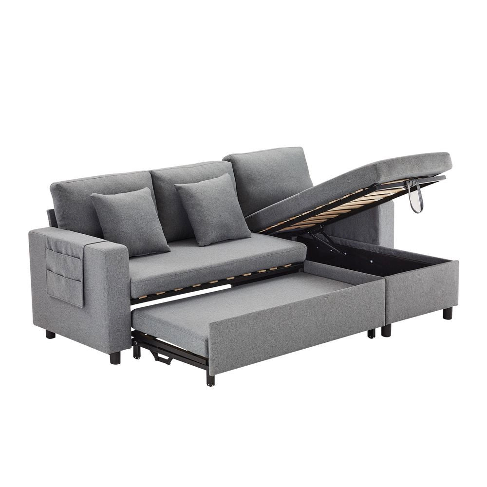 Divano letto angolare - Xylo - Forma L, chaise longue reversibile, grigio