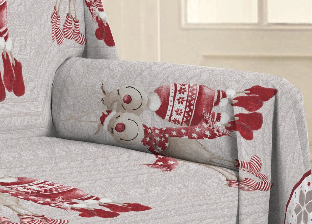 Telo Arredo Multiuso Linea Pensieri Delicati In Cotone Disegno Renna Rosso - Matrimoniale - Rosso