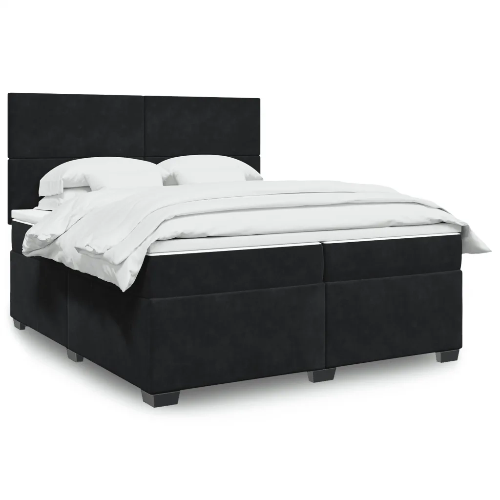Giroletto a Molle con Materasso Nero 200x200 cm in Velluto