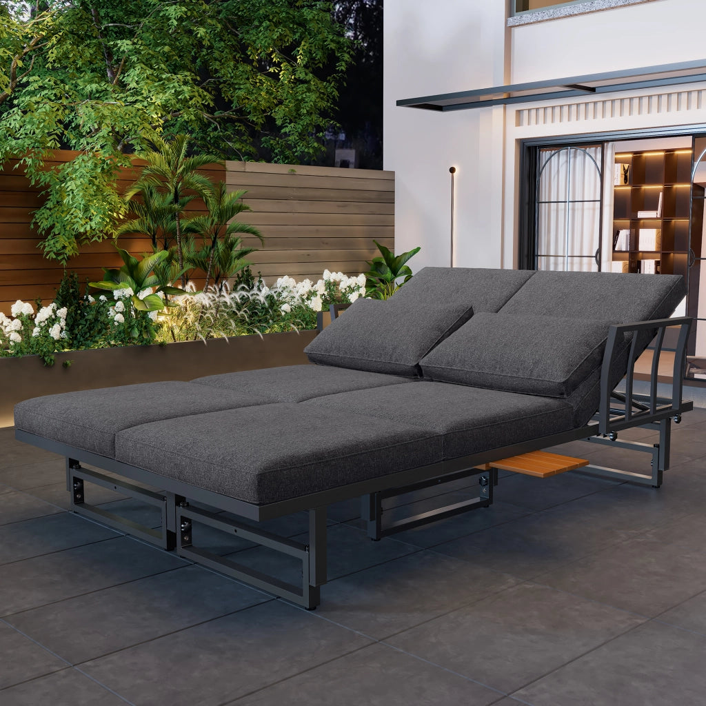 OKWISH Set 3 pezzi 2 Divanetti e 1 Tavolo da Giardino, con Cuscini e Piani Regolabili, Ferro Grigio