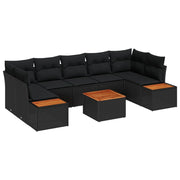 Set Divano da Giardino con cuscino 8 pcs Nero Poly Rattan