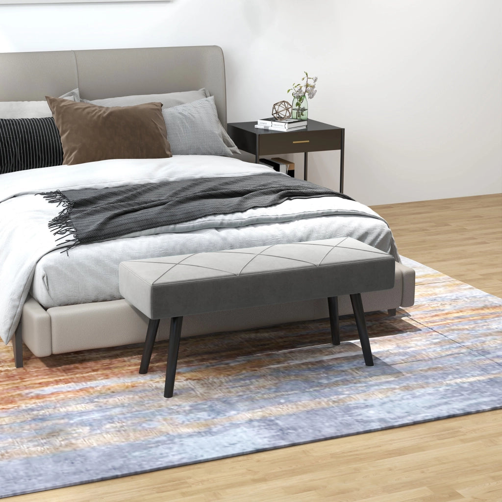 Pouf panca imbottita ¨C Xylo ¨C Tessuto grigio con struttura in acciaio 100x36x45 cm