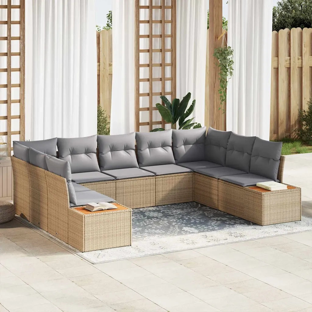 Set Divano da Giardino con cuscino 9 pcs Beige Poly Rattan