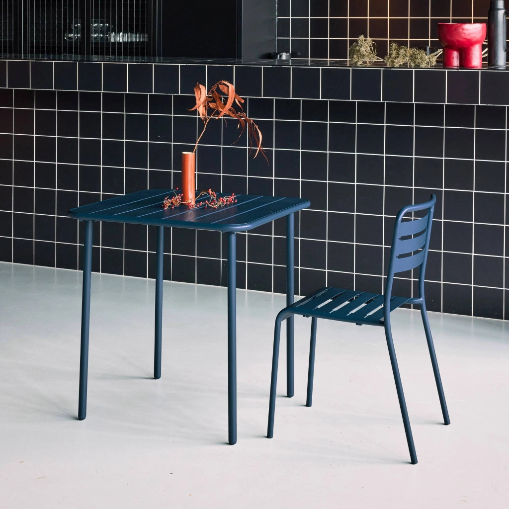 Tavolo da giardino in metallo 2 posti, 70cm, blu navy