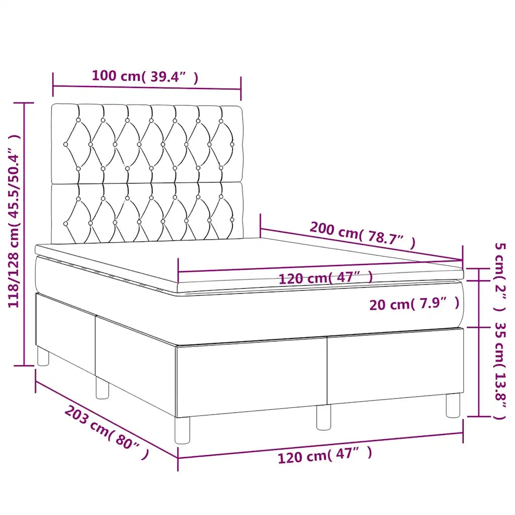 Letto a Molle con Materasso e LED Blu Scuro 120x200cm 3136297