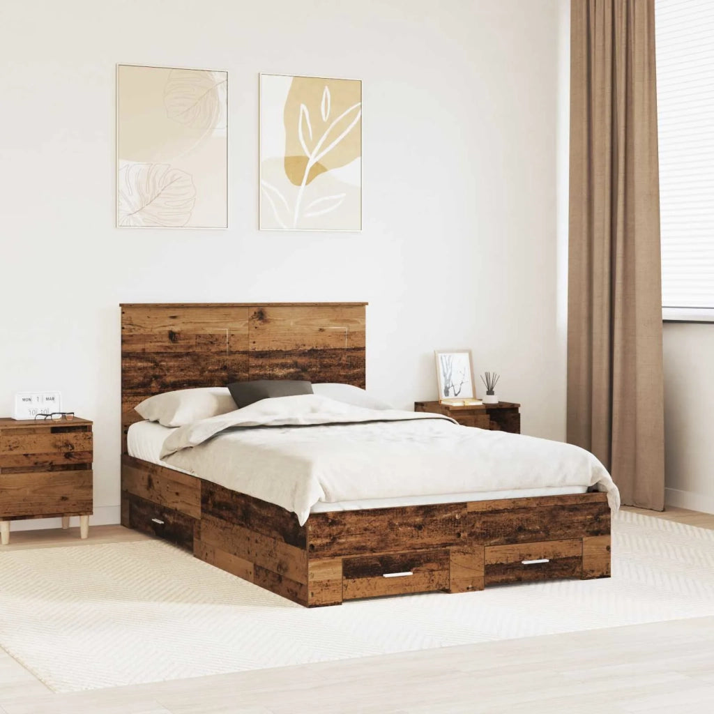 Letto matrimoniale | Letto per adulti | Struttura del letto con testiera Legno vecchio 120 x 190 cm