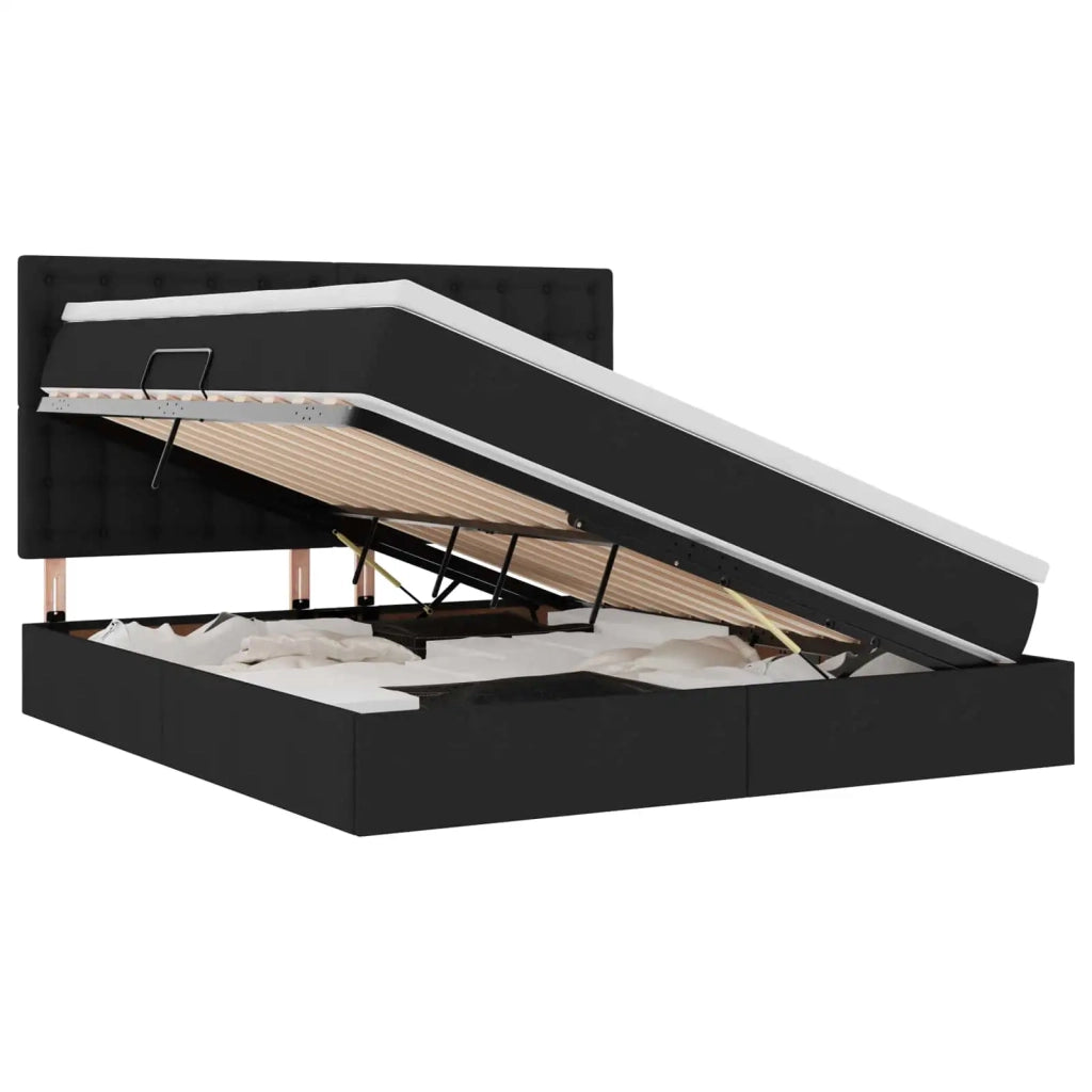 Letto con contenitore e LED Nero 160 x 200 cm Poliestere