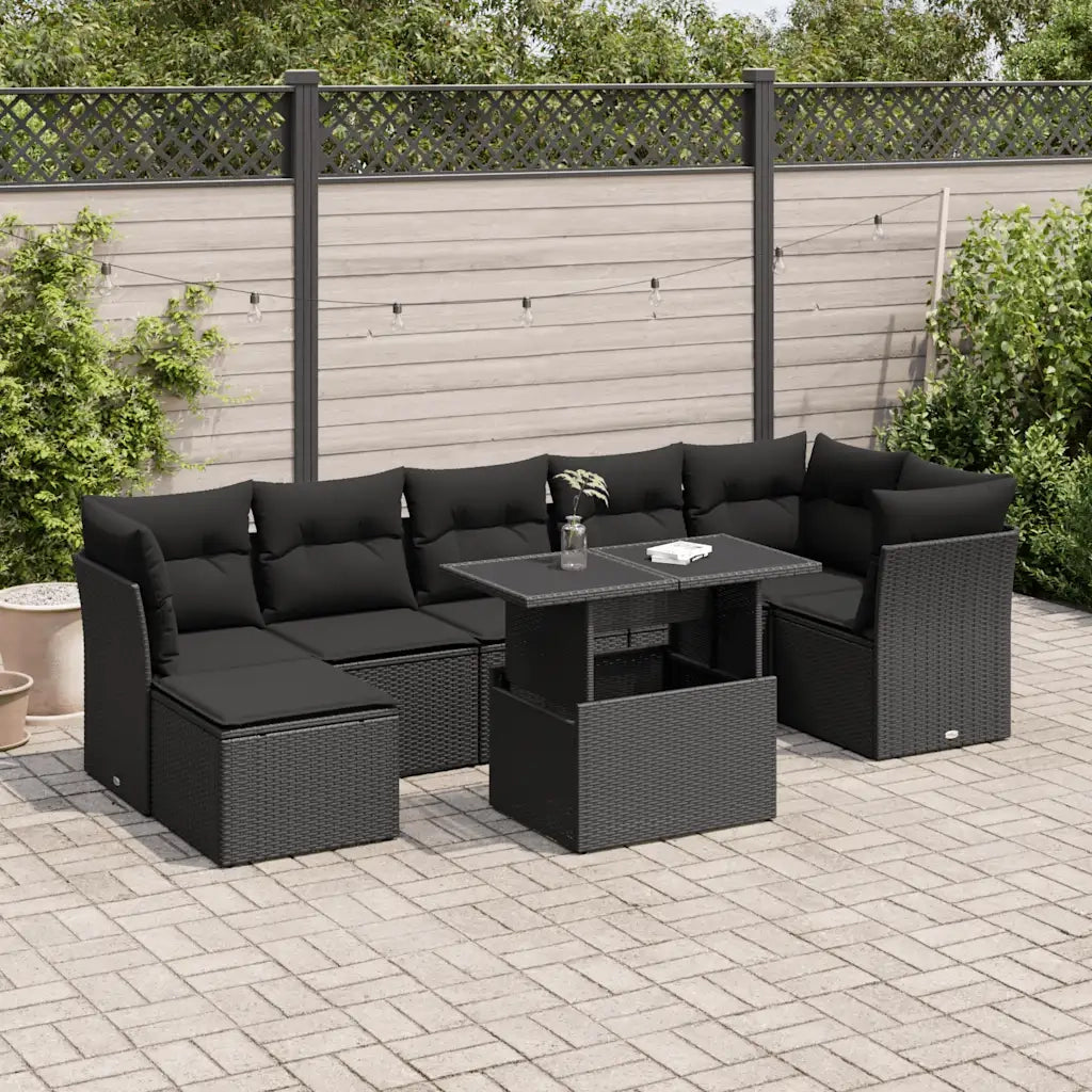 Set Divani da Giardino con Cuscini 8 pz Nero in Polyrattan 3326196