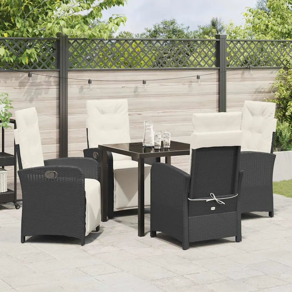 Set da Pranzo per Giardino con cuscino 5 pcs Nero polyrattan