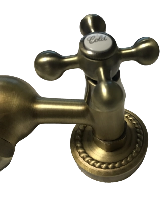 Rubinetto doccia bronzato, vecchio ottone maniglie a stella rosoni decorati
