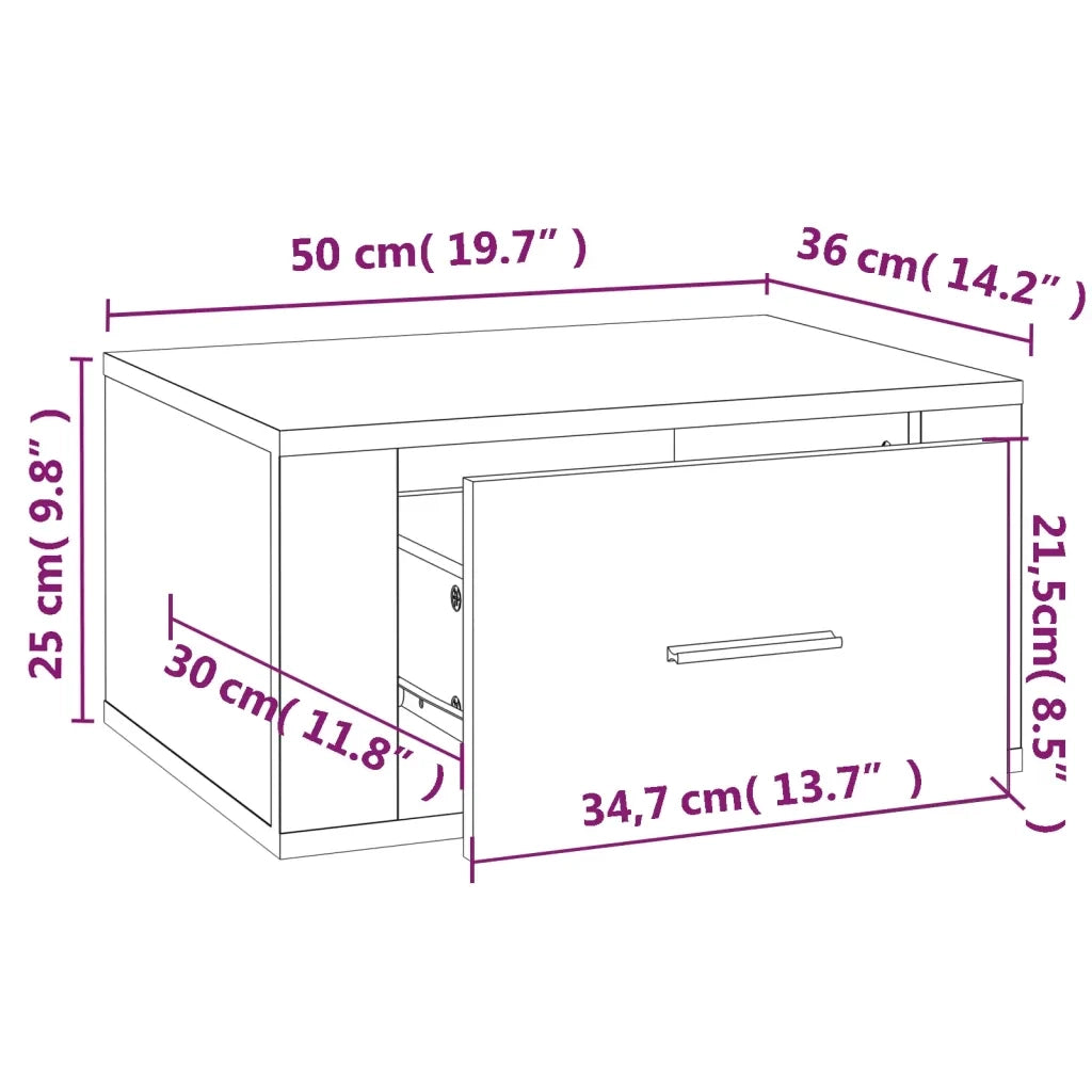 Comodino | Armadio da Notte | Mobiletto da notte a Muro Grigio Sonoma 50x36x25 cm