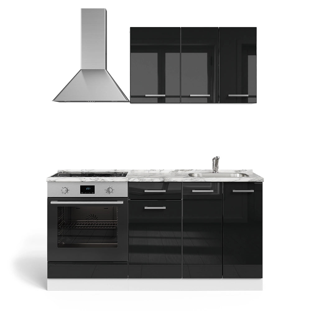 Vicco Cucina monoblocco Nero lucido/bianco 160 cm con colonna forno senza piano di lavoro