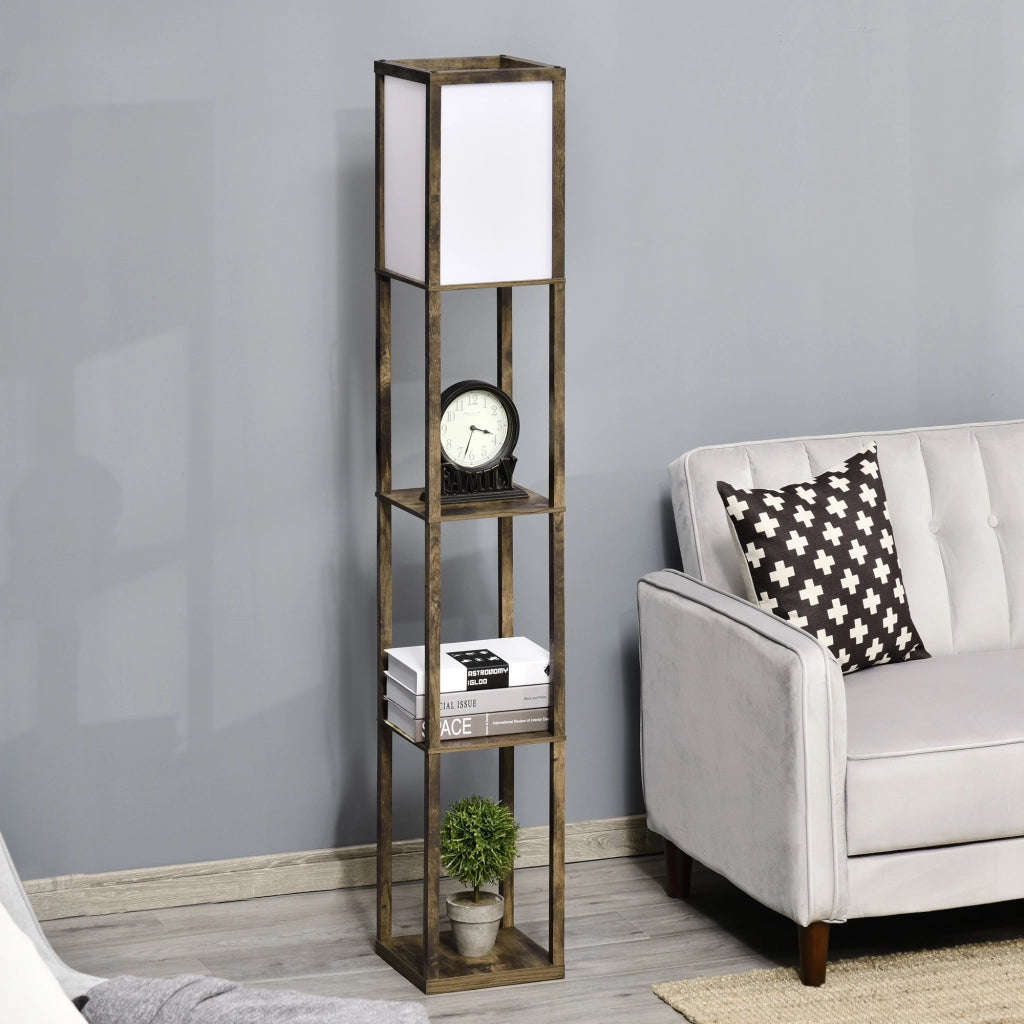 Lampada da Terra con Mensole ¨C Minimal ¨C Legno 26x26x160cm