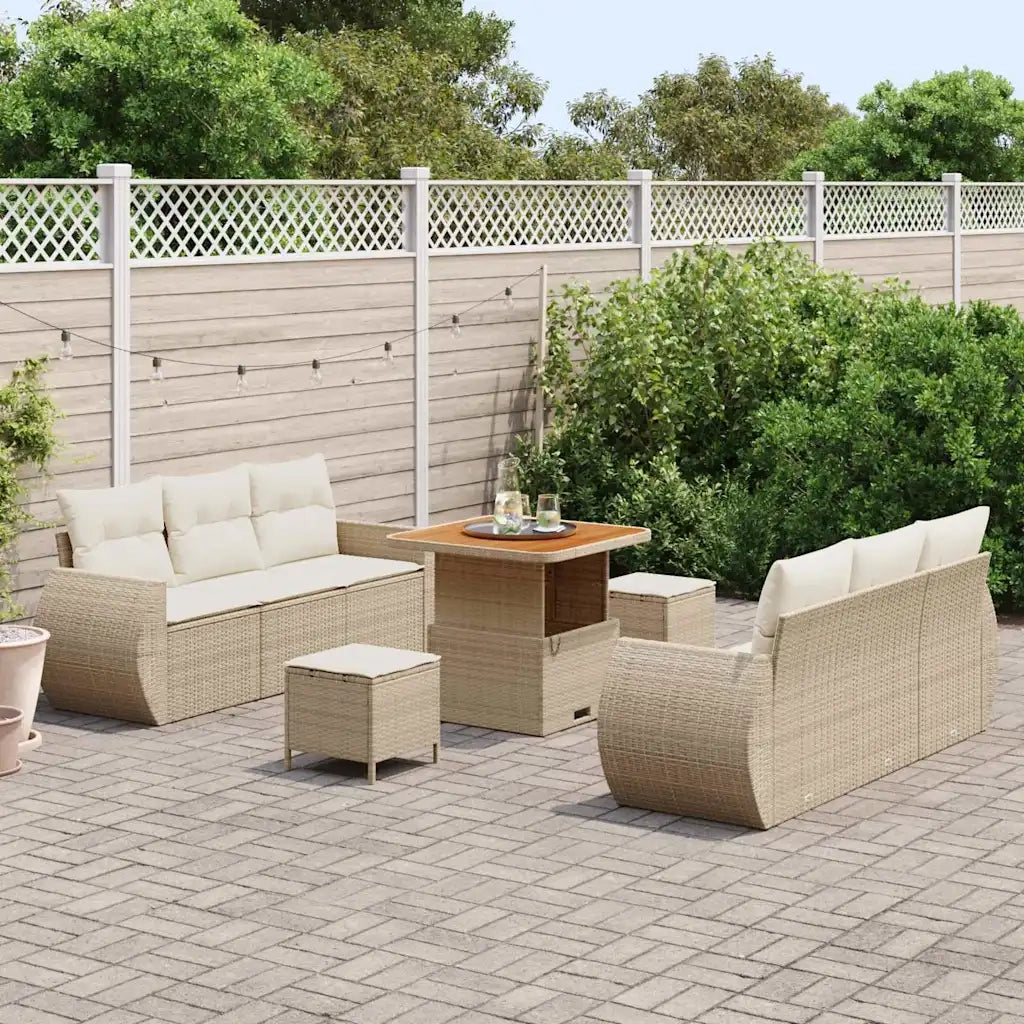 Set Divano da Giardino con cuscino 9 pcs Beige polyrattan