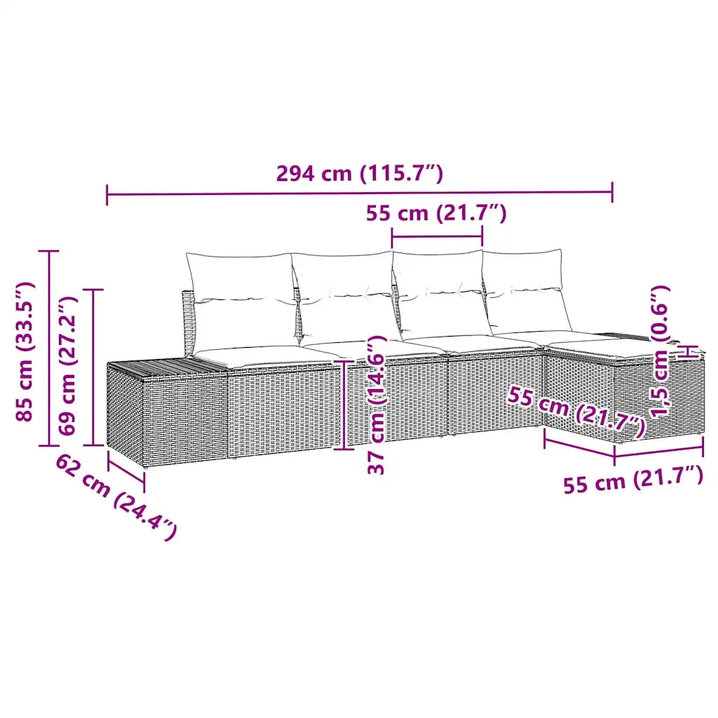 Set Divano da Giardino 5 pcs Grigio chiaro polyrattan 3347022