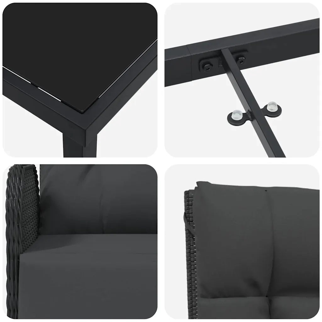 Set da Pranzo per Giardino con cuscino 5 pcs Nero polyrattan 3380122