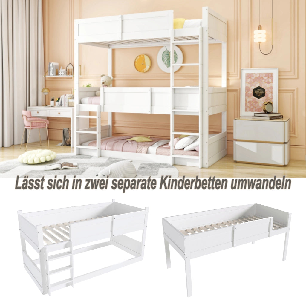 LETTO a castello triplo 90x200 cm in legno bianco