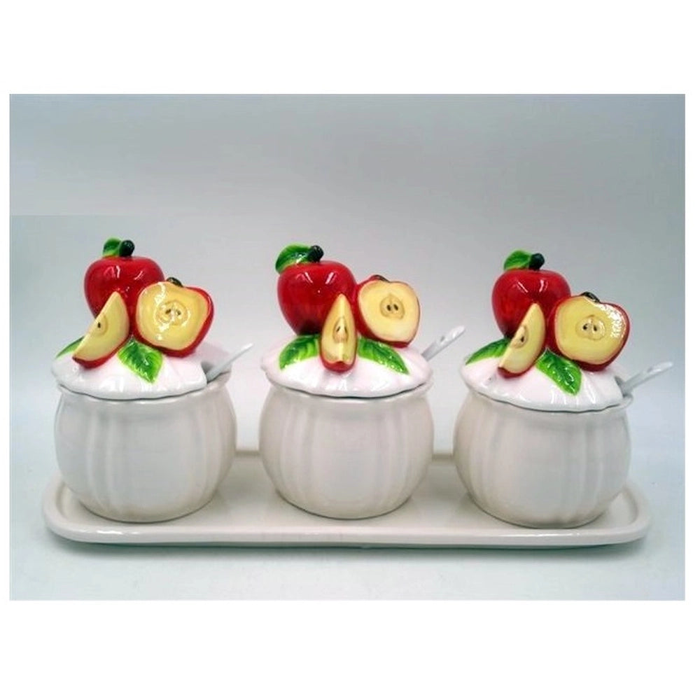 Set 3 Barattoli da cucina con vassoio Tappo Mela