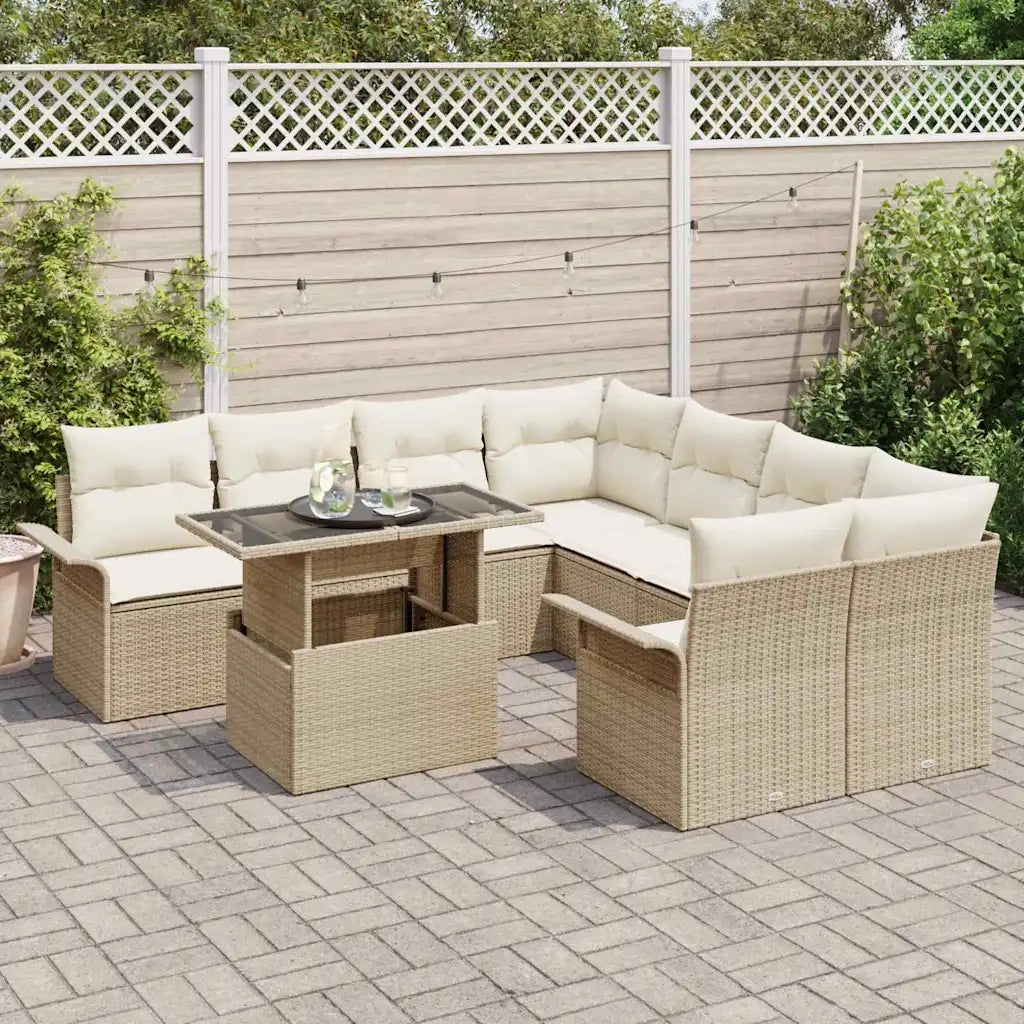Set Divano da Giardino 9 pcs Beige Rattan in Polipropilene 3356994