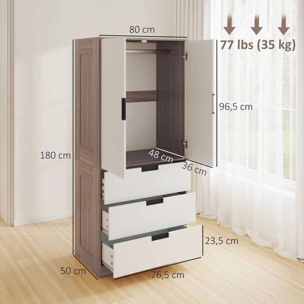 Armadio a 2 ante con 3 cassetti e appendiabiti ¨C Minimal ¨C marrone