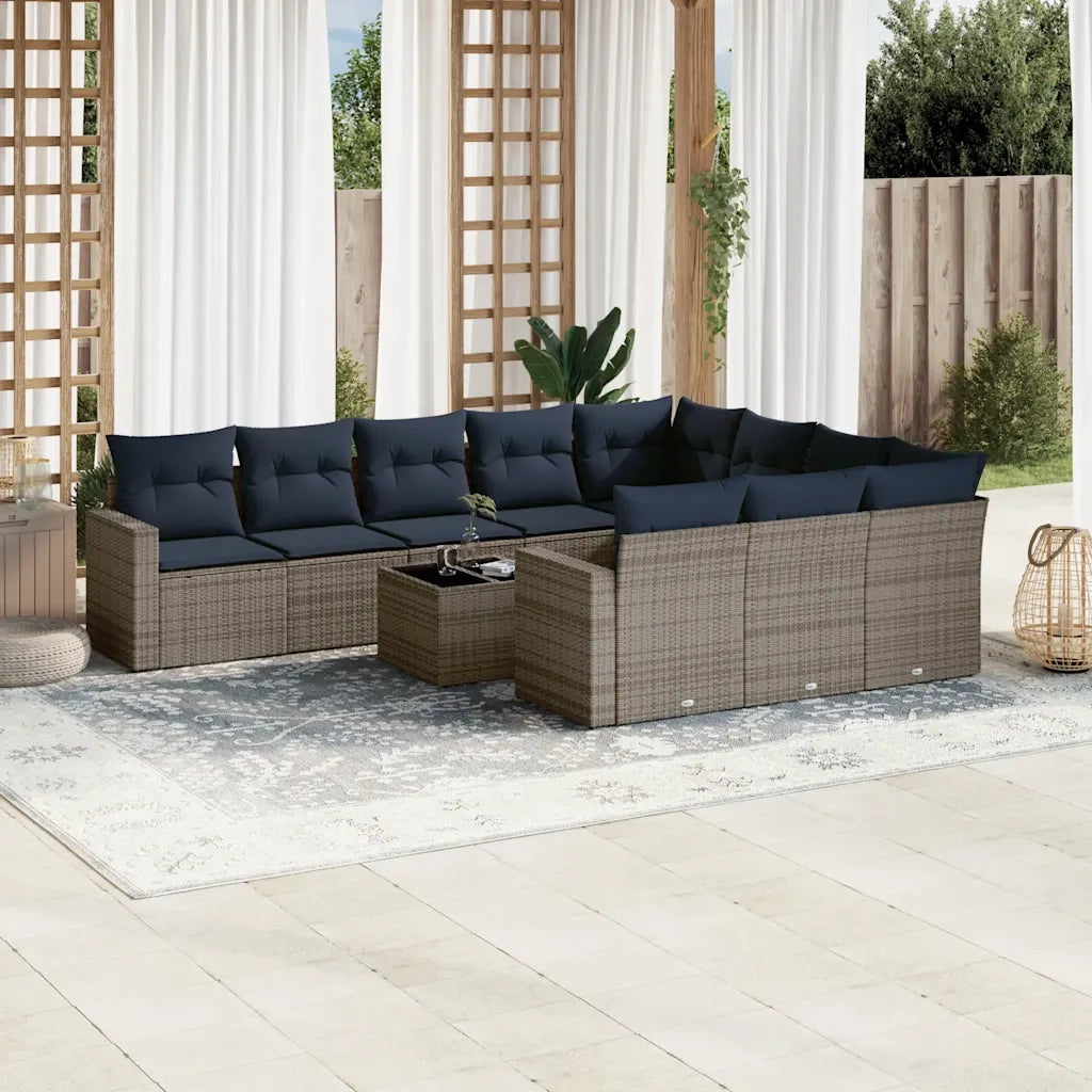 Set Divani da Giardino 11 pz con Cuscini in Polyrattan Grigio 3219491