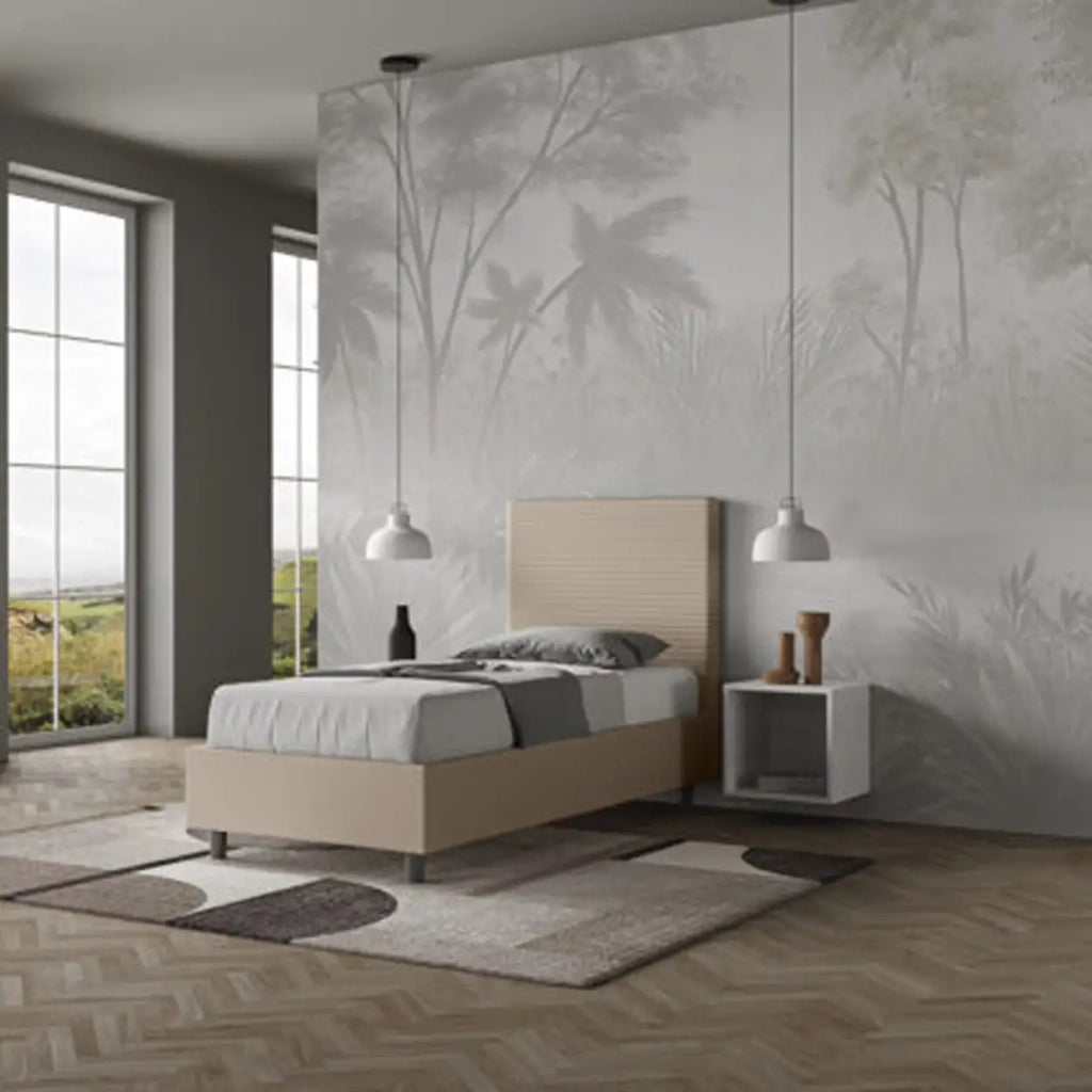 Letto singolo con rete imbottito 80x200 similpelle tortora Focus
