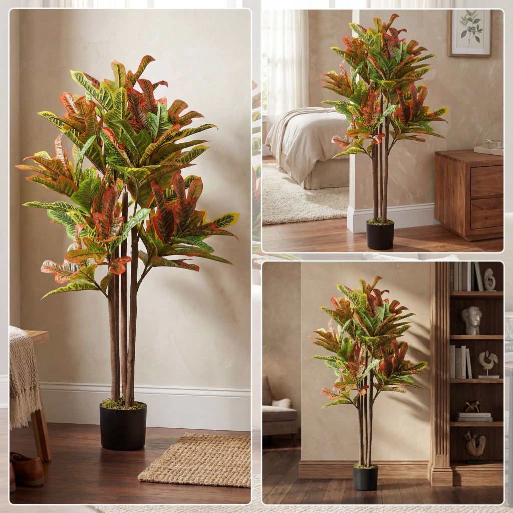 Pianta Artificiale Croton ¨C zephmum ¨C 120 cm Multicolor con Vaso