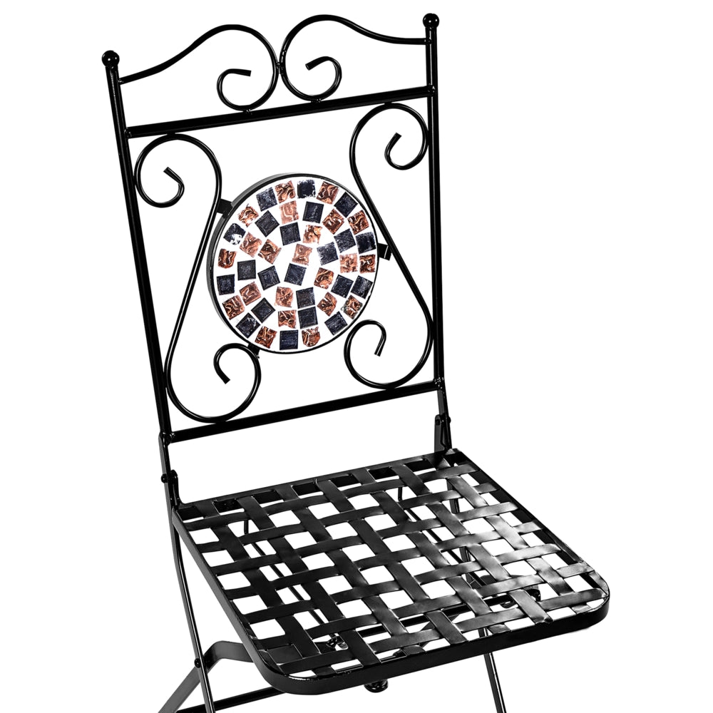 Set di 2 sedie da giardino in metallo nero pieghevoli con motivo a mosaico stile vintage balcone