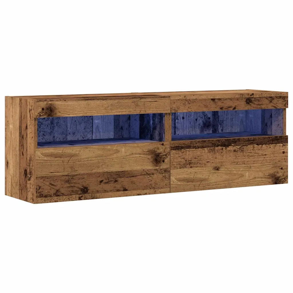 Mobile TV da parete con LED 2 pcs Legno vecchio 60 x 30 x 40 cm 862207