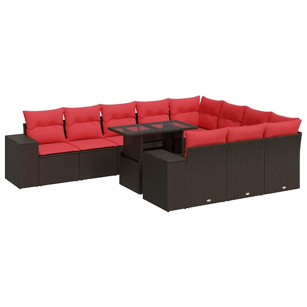 Set Divani Giardino 11 pz con Cuscini Polyrattan Marrone Acacia 3326875