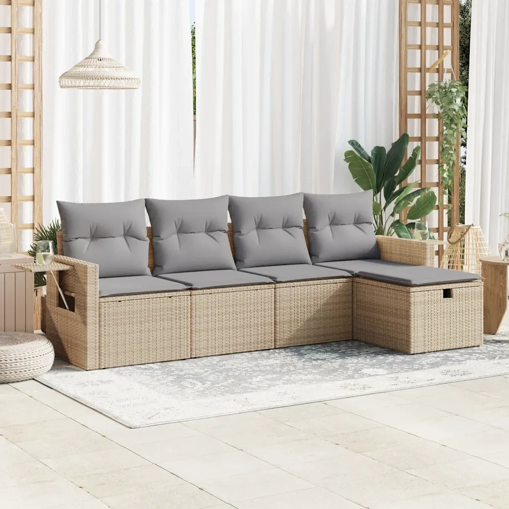 Set Divano da Giardino 5 pz con Cuscini Beige in Polyrattan 3325465