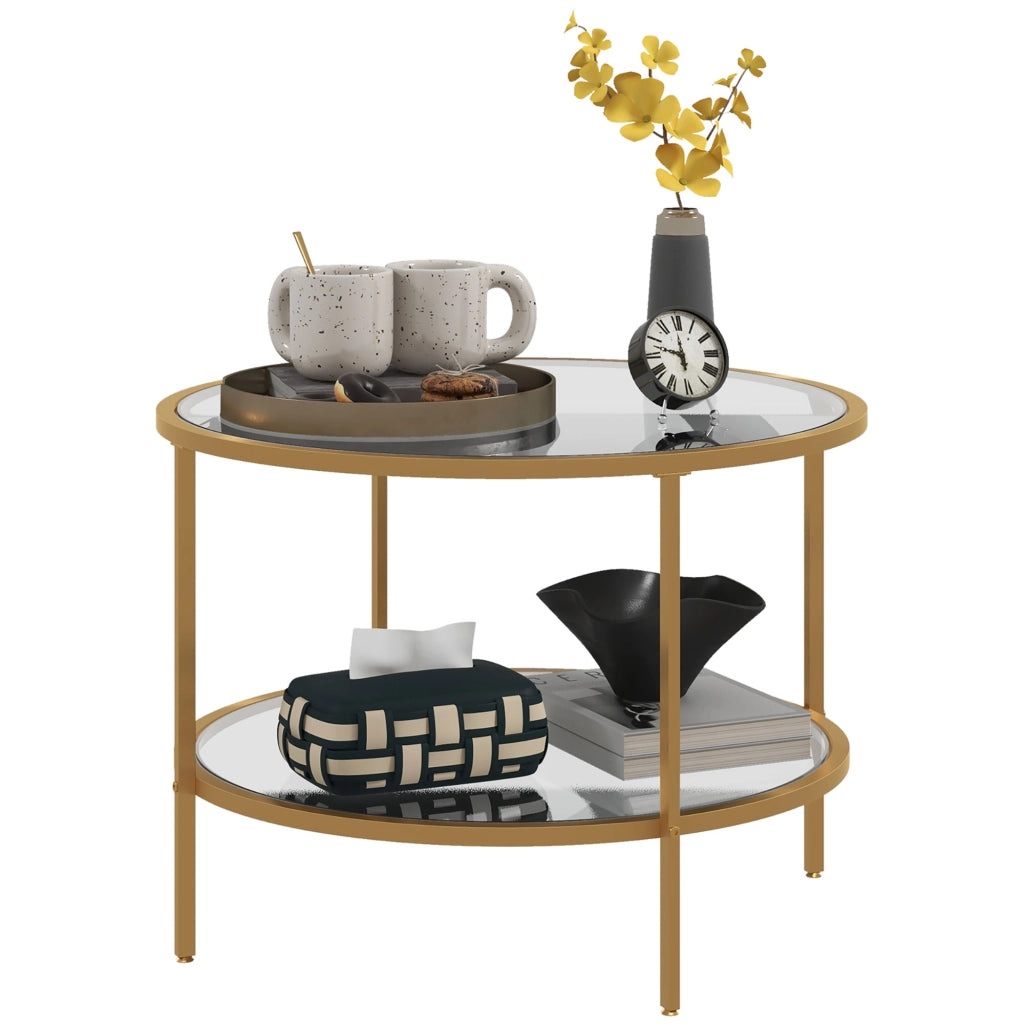 Tavolino da caff¨¨ moderno 2 livelli ¨C zephmum ¨C oro 60x43 cm
