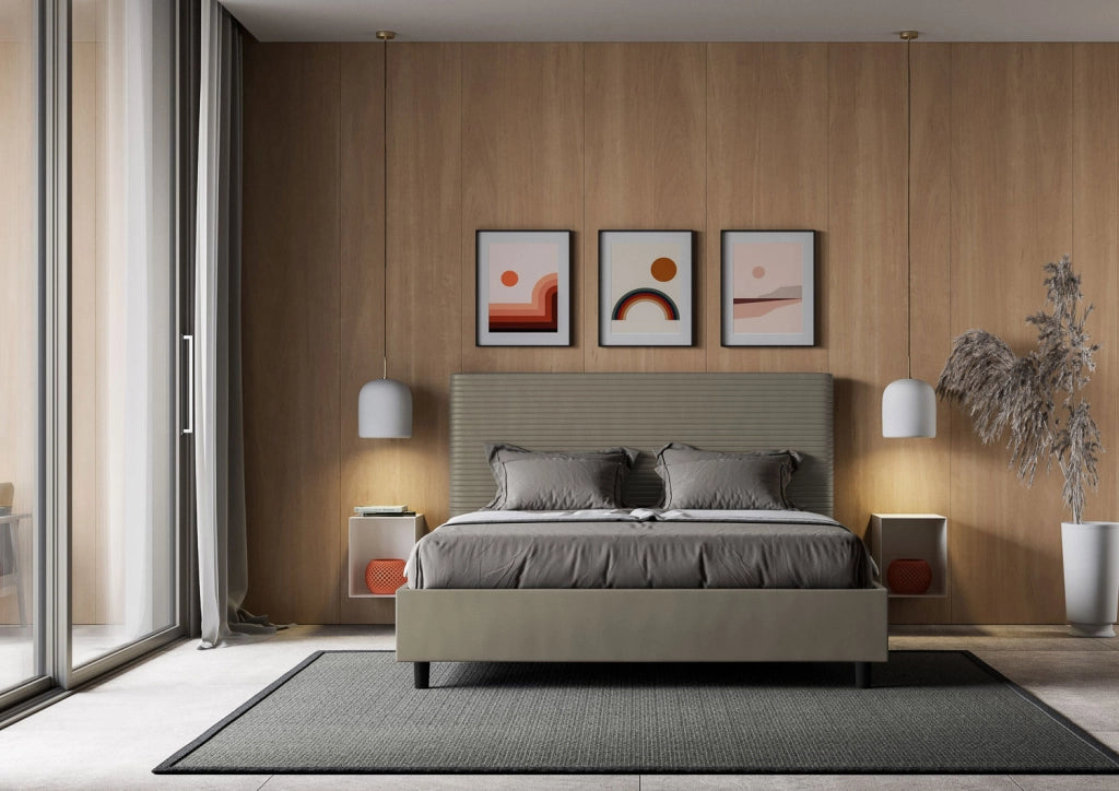 BS COM Letto matrimoniale king size senza rete imbottito 170x190 similpelle cappuccino