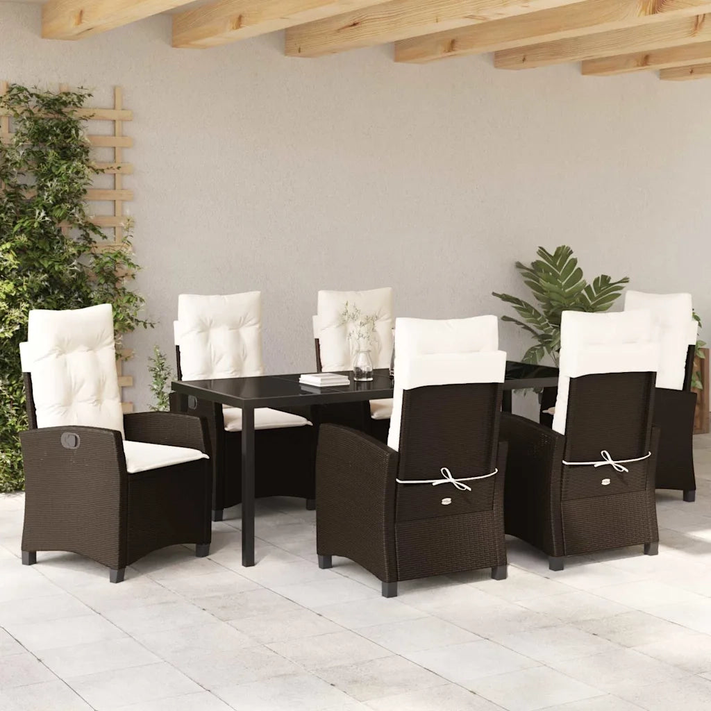 Set da Pranzo per Giardino con cuscino 7 pcs Marrone polyrattan 3380384