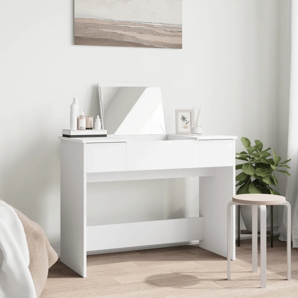 Toeletta con Specchio-Tavolo da Vanit¨¤ Bianco 100x45x76 cm