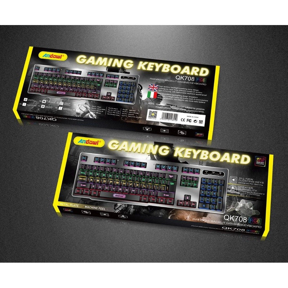 Trade Shop - Tastiera Gaming Da Gioco Cablata Retroilluminata Arcobaleno Rgb Luce Led Qk708 -