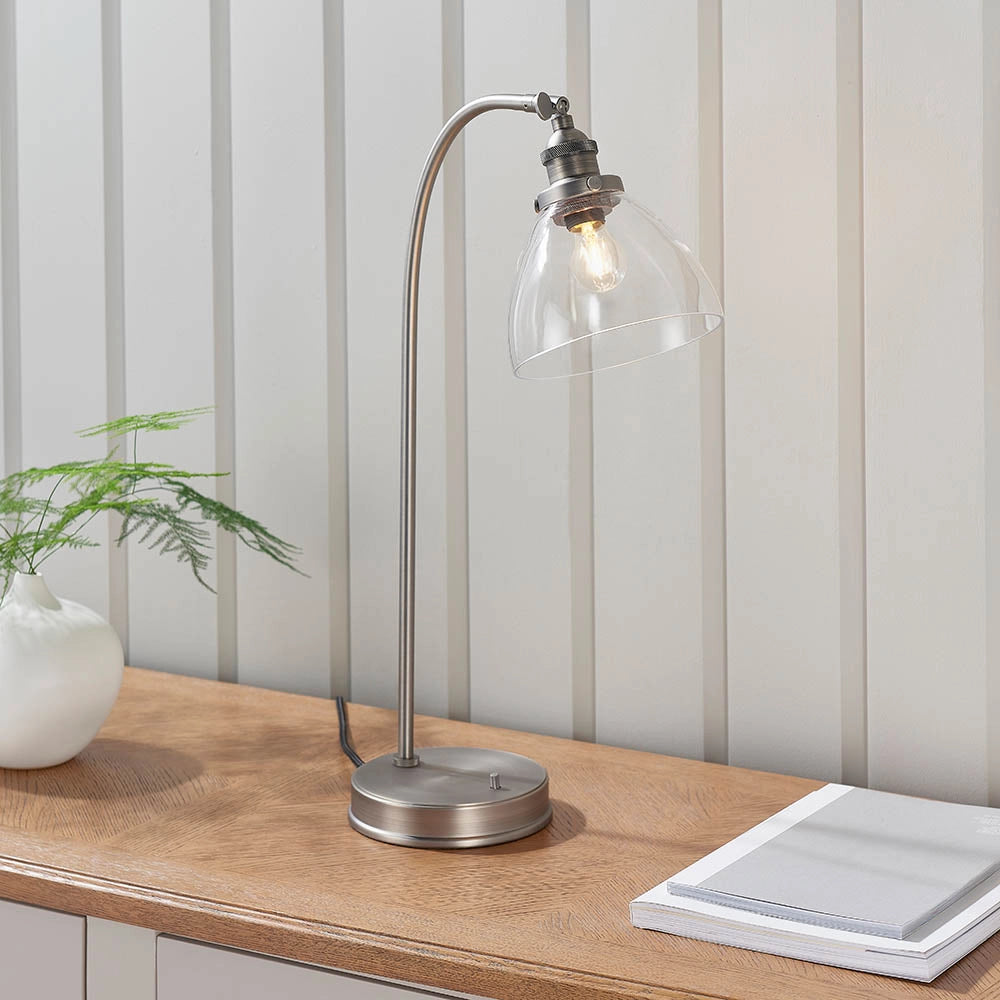 Lampada da scrivania industriale regolabile argento vetro E14