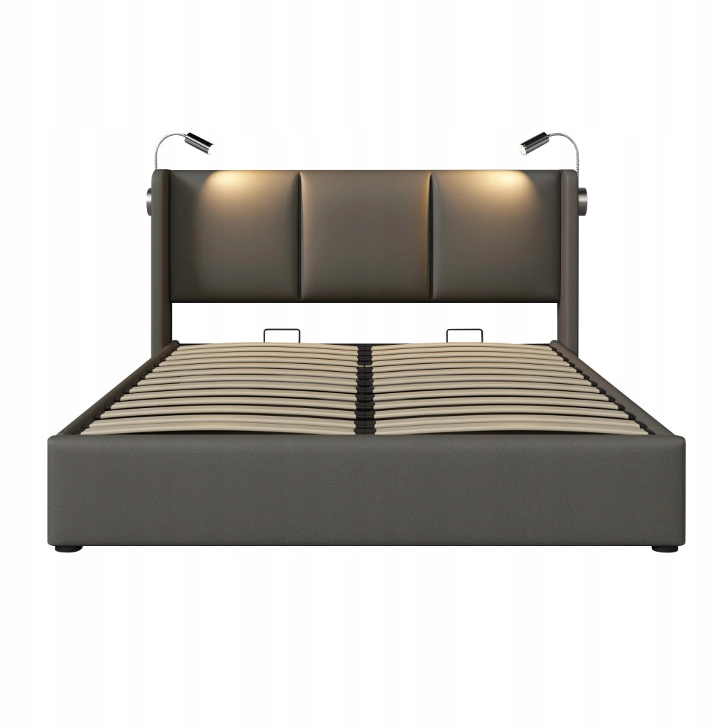 Letto imbottito 160x200 grigio con illuminazione - Xylo