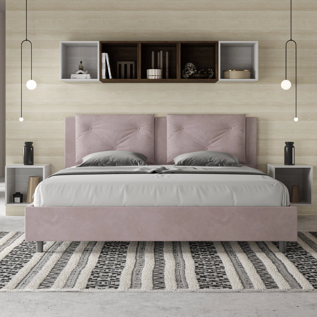 BS COM Letto senza rete imbottito 180x210 microfibra glicine
